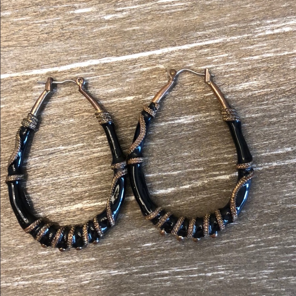 Boutique black and gold oval hoop earrings